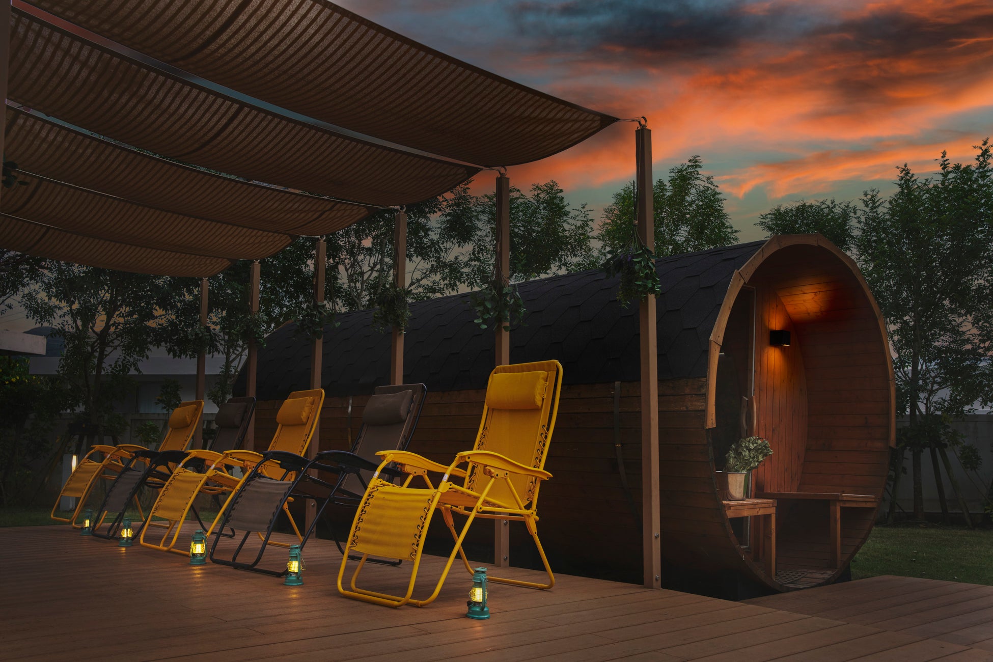 Herbal sauna experience with herb aromas