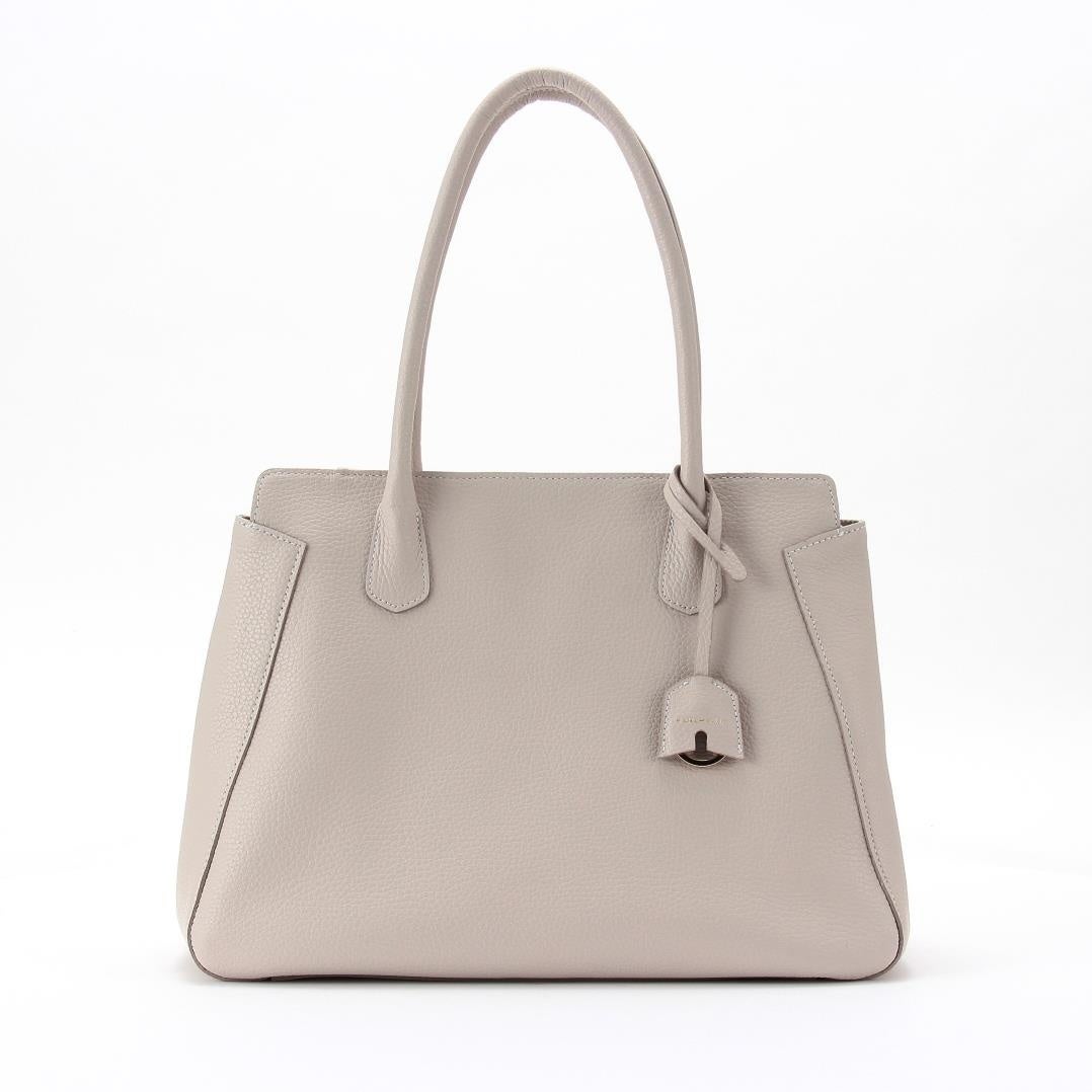 Light gray large shoulder bag with embossed leather texture