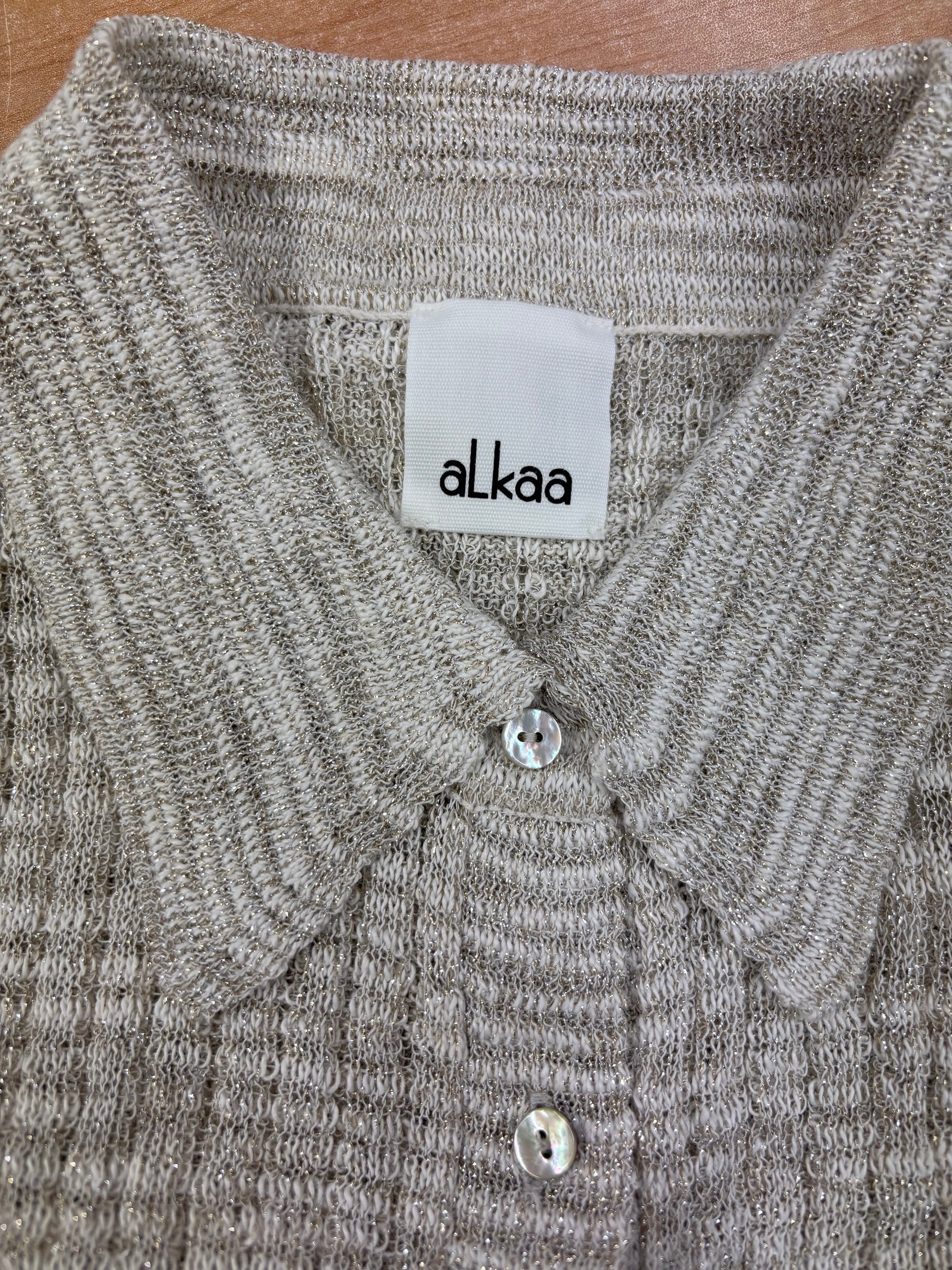 Fine Glitter Rib Polo Cardigan Knit