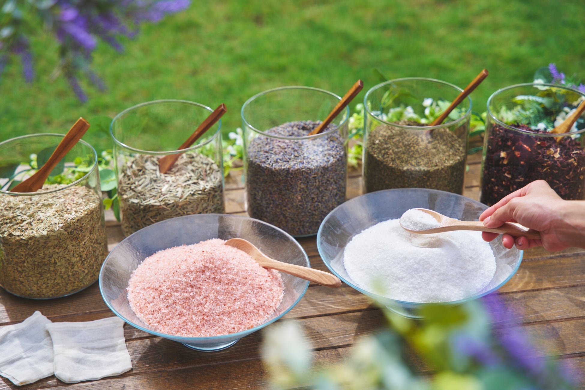 Herb selection at the bath salt bar