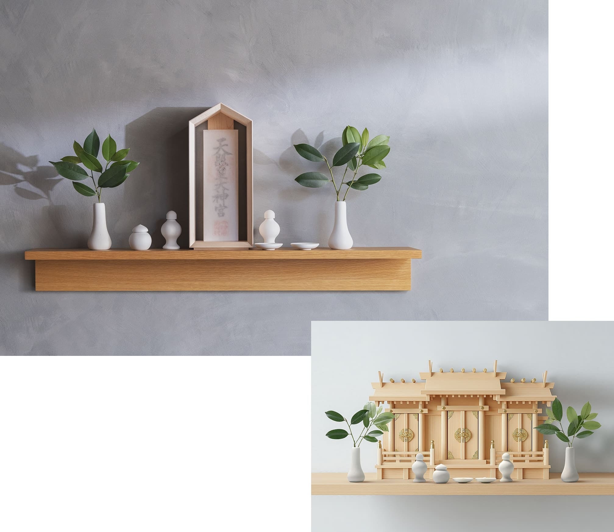 Minimalist design fits both modern and traditional shrine styles