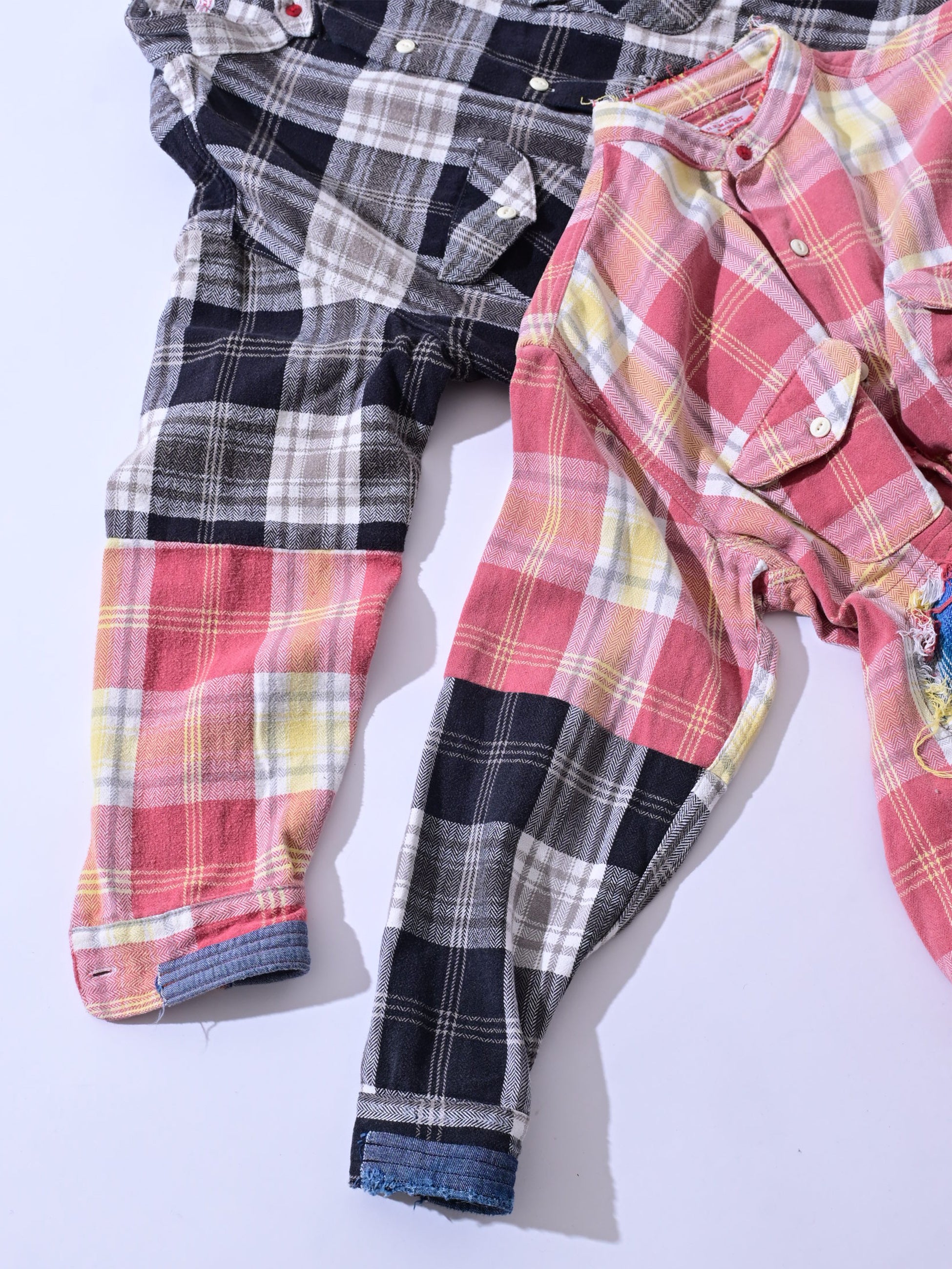 Close-up of flannel check shirt details