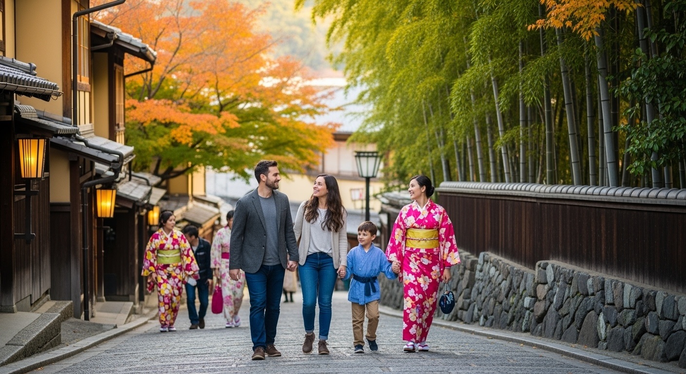 Family enjoying time in Japan