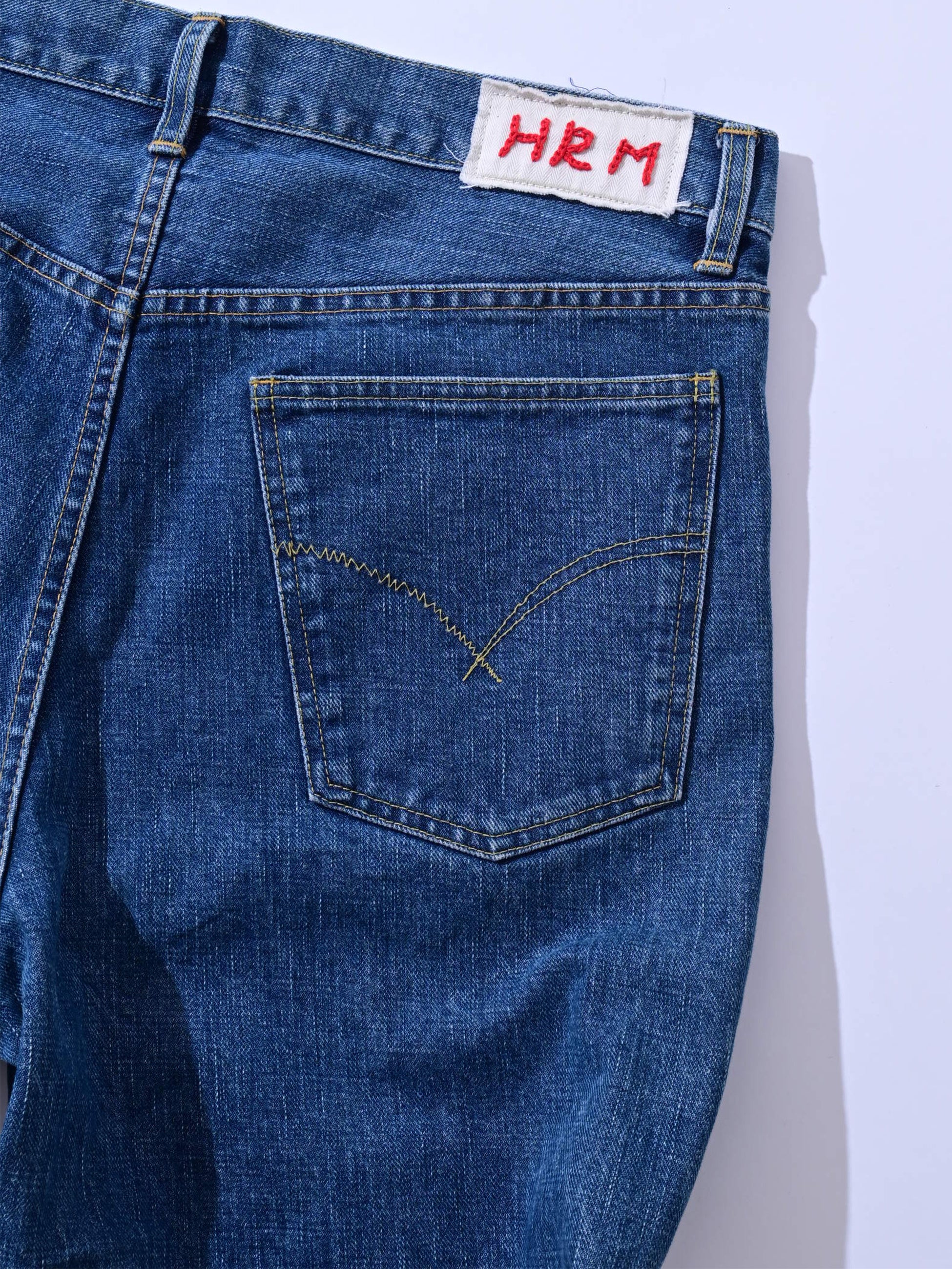 Side view of patchwork jeans