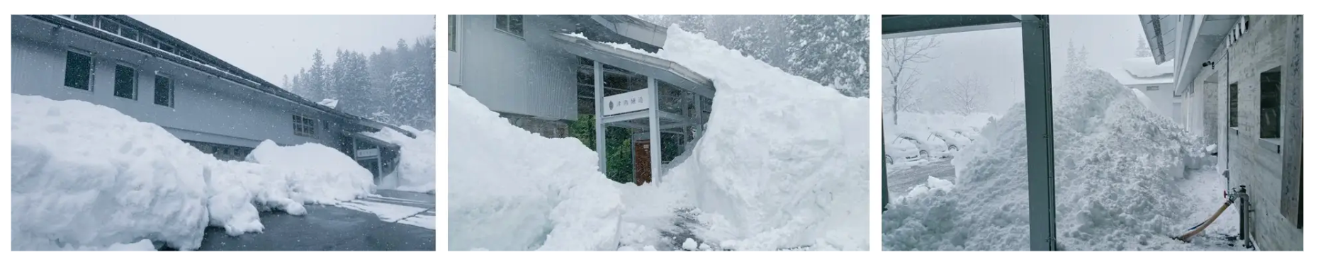 โรงบ่มเหล้าสึนันจากหลายฤดูหนาวที่ผ่านมา ถูกฝังอยู่ในหิมะจนมิด