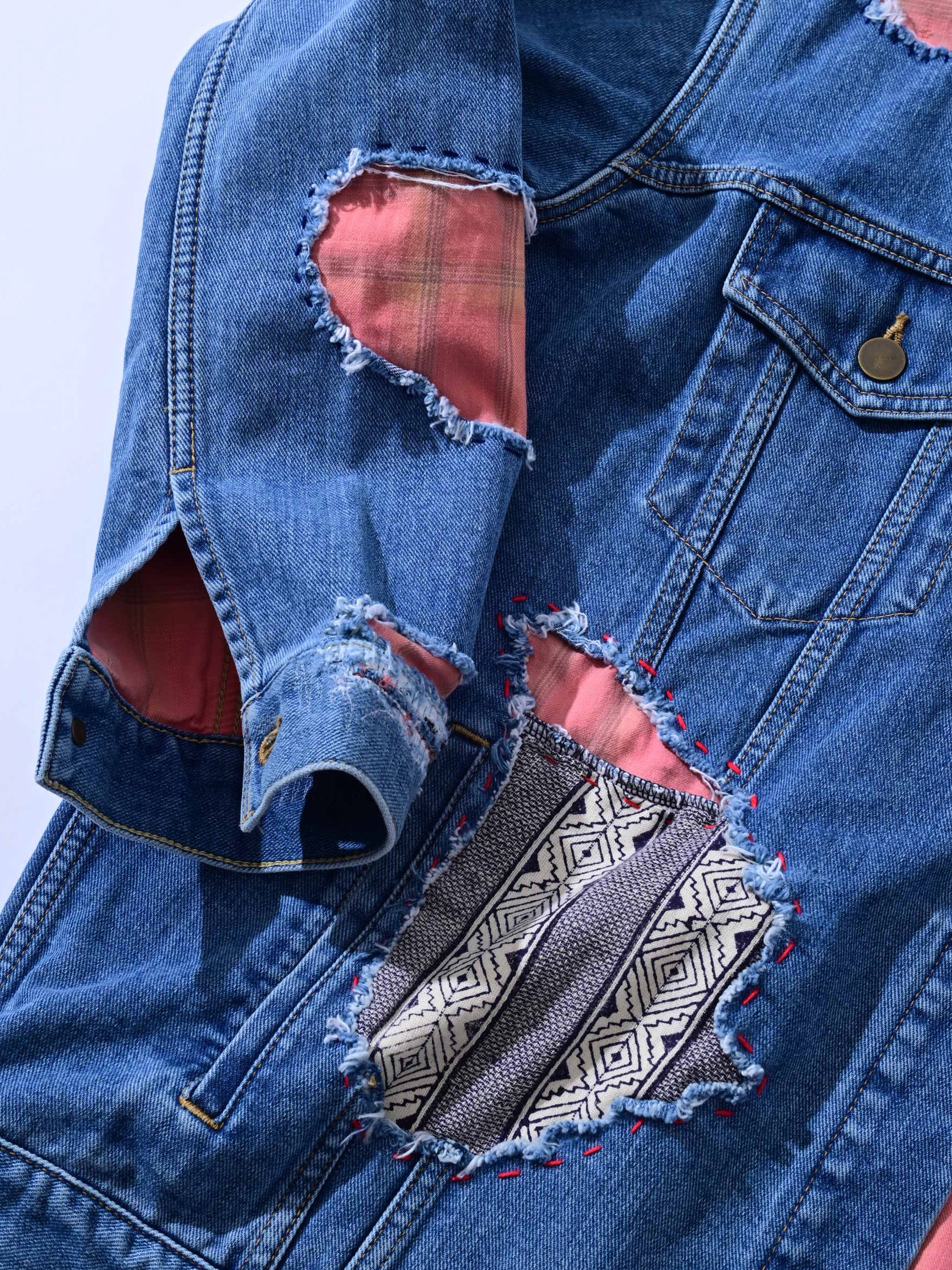 Detail shot of denim tracker jacket