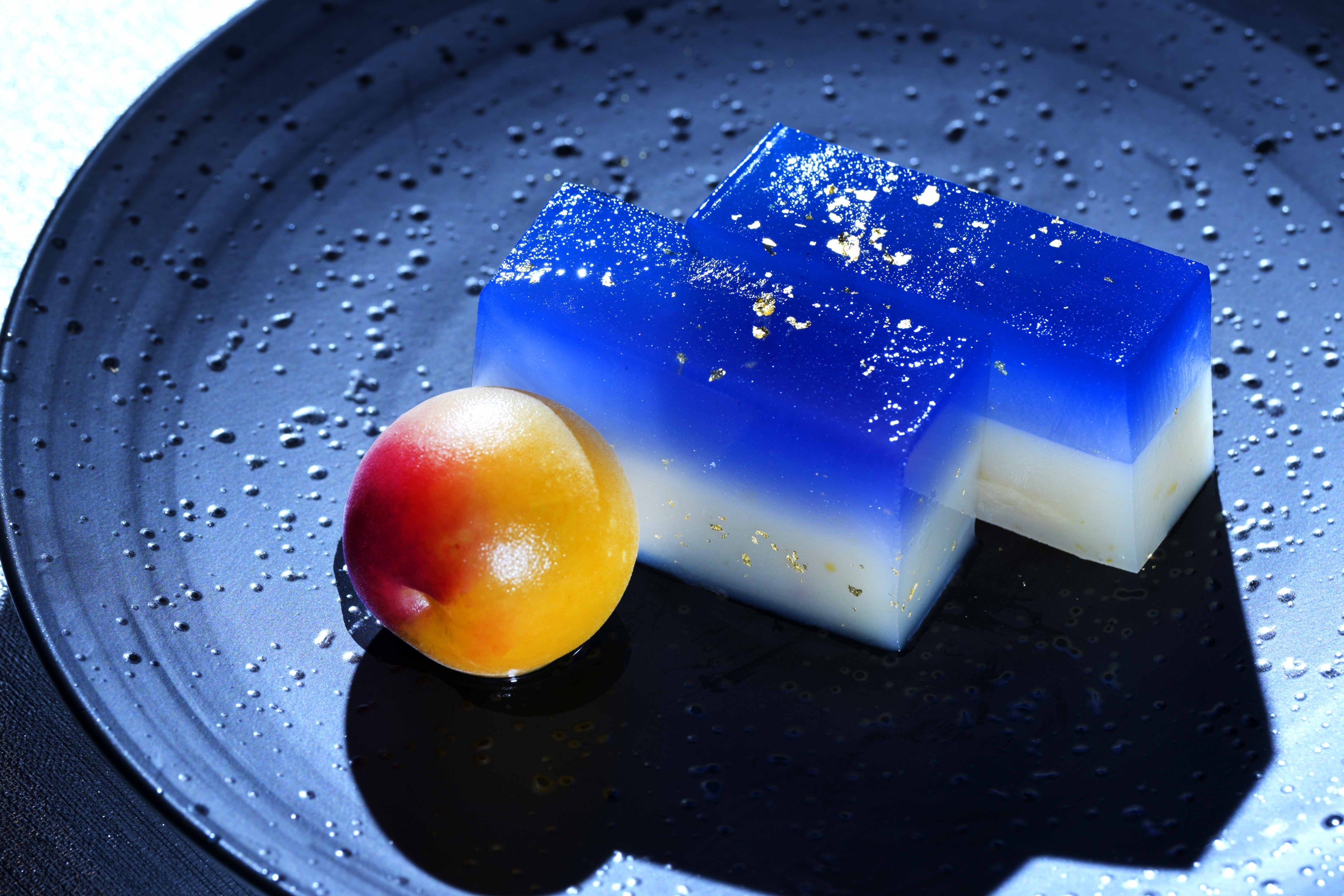 Close-up of the layered yokan dessert