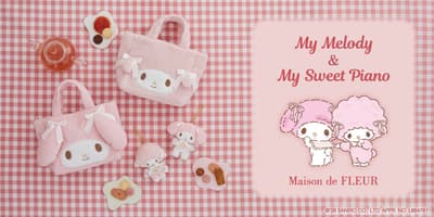Maison de FLEUR × My Melody 和 My Sweet Piano 聯名系列將於 2 月 27 日推出，搭配相襯的緞帶和披肩