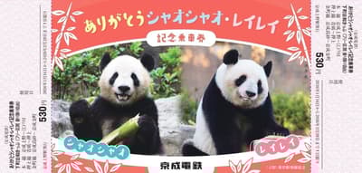 京成電鐵發售上野動物園大熊貓「曉曉」和「蕾蕾」限量版紀念車票