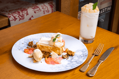 Peach Mille Crepe and Summer Galettes at CREPE & GALETTE TOOTH TOOTH in Kobe