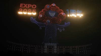 3000架无人机重现MYAKU-MYAKU与大圆环——2025年大阪世博会开幕一周年无人机表演