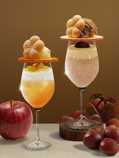 The CHOYA Ginza BAR añade dos dulces cremas de soda de umeshu de temporada inspiradas en la tarta Tatin y el Mont Blanc de caramelo