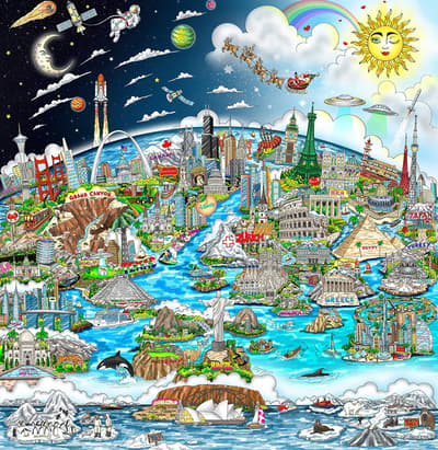 La exposición de arte 3D de Charles Fazzino en la tienda principal Hanshin Umeda presenta obras de pop art en capas