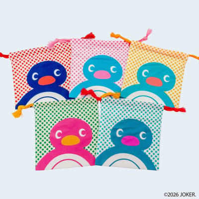 Pingu Random Lunch Drawstring Pouch M in 6 Colorful Designs Now on Sale from Skater
