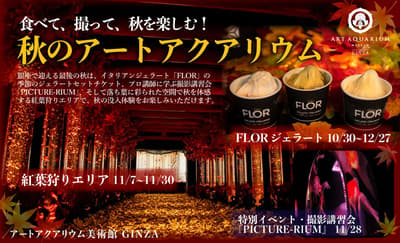 ART AQUARIUM MUSEUM GINZA lanza tres eventos de otoño que incluyen entradas con gelato, un taller de fotografía y una experiencia con hojas de otoño