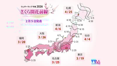 Weather Map Co., Ltd. 公布 2026 年第二次櫻花預測 – 日本西部如期，日本東部略早，日本北部預計提早開花 – 東京將於 3 月 19 日領先全國