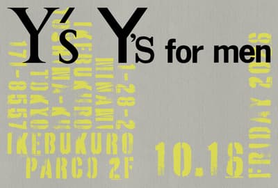 Y's / Y's for men inaugura en Ikebukuro PARCO el 16 de octubre con artículos de edición limitada