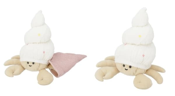 Hermit crab cushion styled as a soft-serve ice cream cone