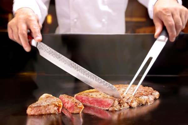Awaji beef steak: Awaji beef, prized for its rich umami and tender texture, is prepared as steak at the live kitchen