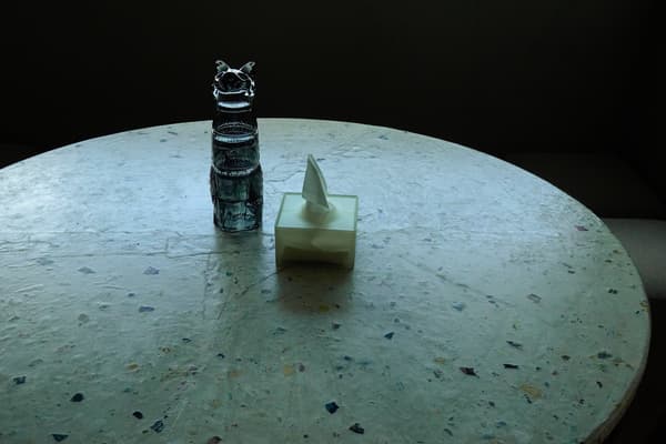 The original dining table, with a tabletop made from handmade washi paper