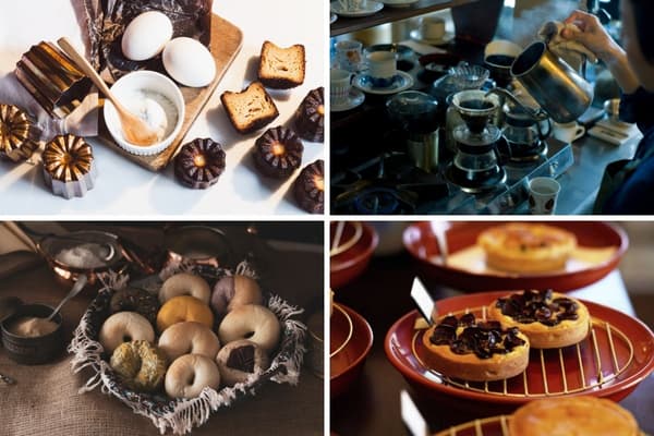 Clockwise from top left: Yamanoue no Saka STAND&BAKE, RITARU COFFEE, Ameiro, Majono Bagel