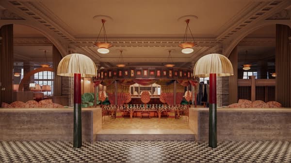 Bar del hotel parecido a un teatro que se extiende justo frente a la entrada