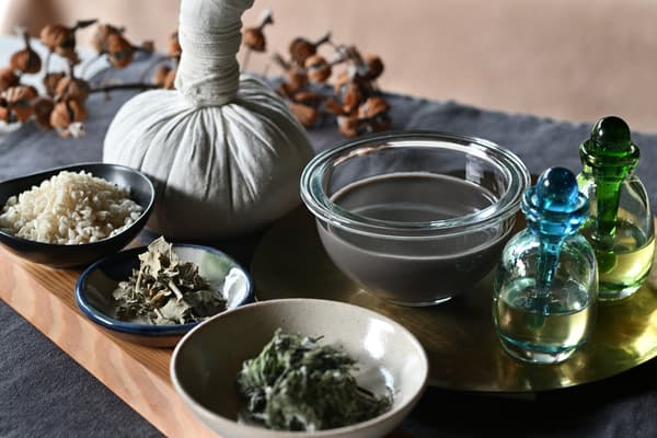 Spa treatment with a comfortable warmth and the scent of herbs