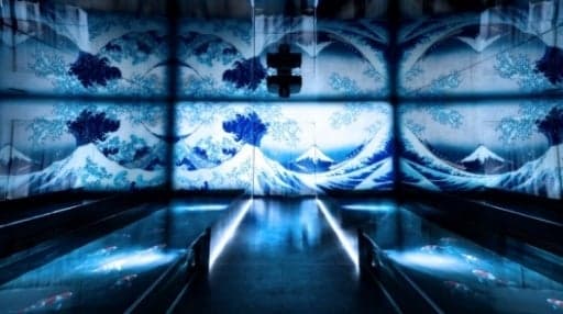 WELCOME section — indigo blue ukiyo-e immersive space