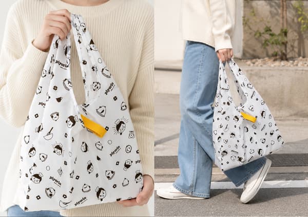 Piyorin & Hiyori Outing Eco Bag featuring characters across the exterior