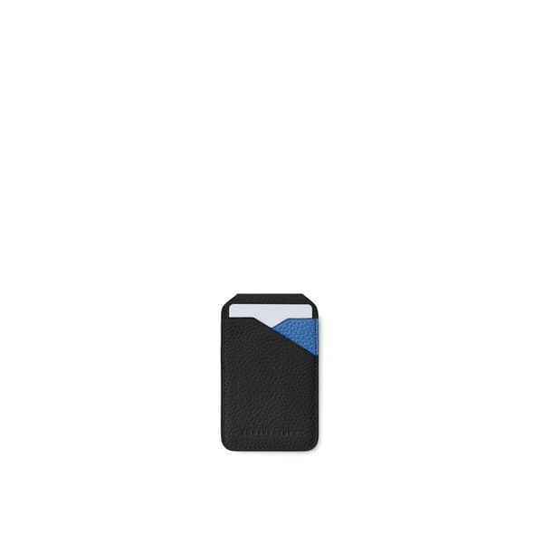 Magnet Stand Card Case Bicolor Shrink Leather in Black × Savoia Blue