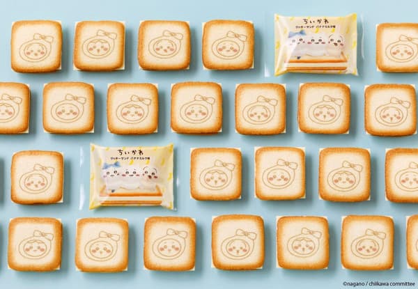 以吉伊卡哇 (Chiikawa)、小八 (Hachiware) 和兔兔 (Usagi) 为特色的方形饼干
