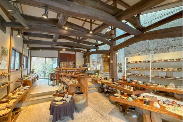 Interior featuring reclaimed Edo-period beams