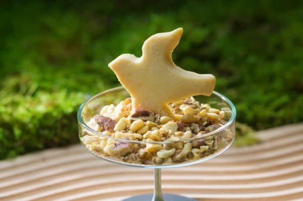 鸟形饼干和坚果，象征在林间传播种子的野鸟