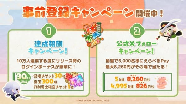 Milestone reward announcement for Touken Ranbu Pazugiri pre-registration