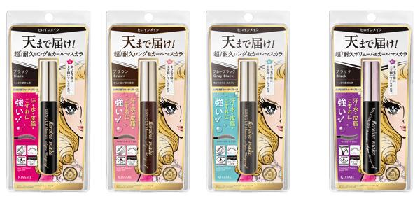 从左：01、02 和 03 色号的 Long UP Mascara Super WP N；01 色号的 Volume UP Mascara Super WP N