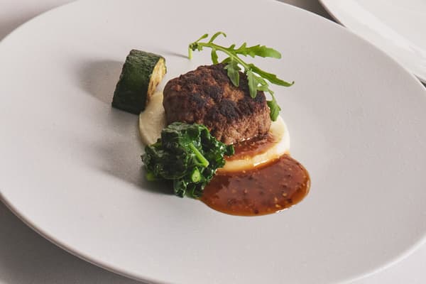 茶美豚のカイエット (Chamibuta Caillette) with rosemary grain mustard sauce