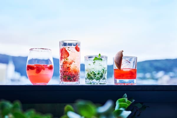 Cocktails: Cherry Blossom Strawberry Pop, Strawberry Mojito, Kyoto Rum Mojito, Charred Negroni