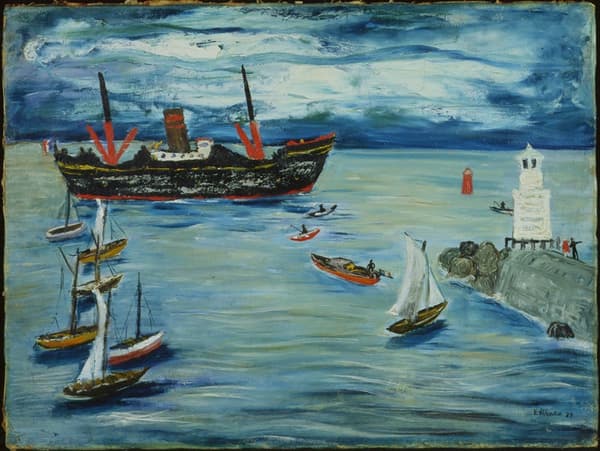 Painting 海と船 (1927) by Kinosuke Ebihara