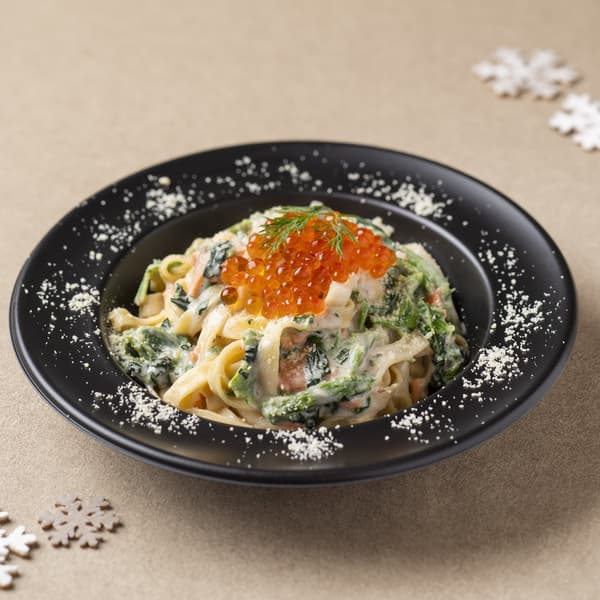 Smoked Salmon and Hokkaido Ikura Cream Sauce Fettuccine