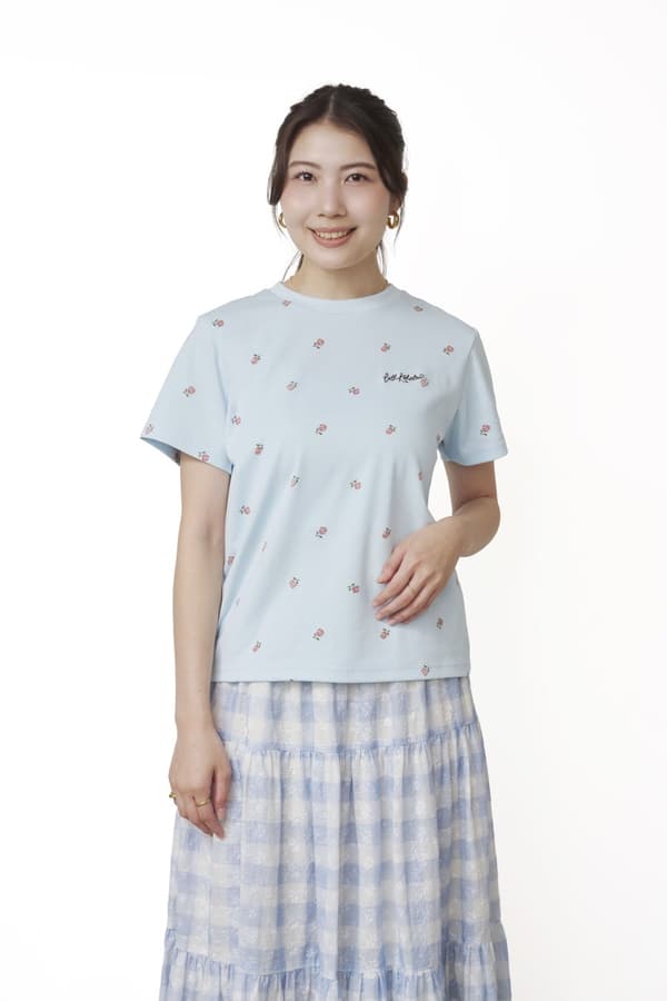 Cath Kidston เสื้อยืดเบสิก Rose สีฟ้าแซกซ์