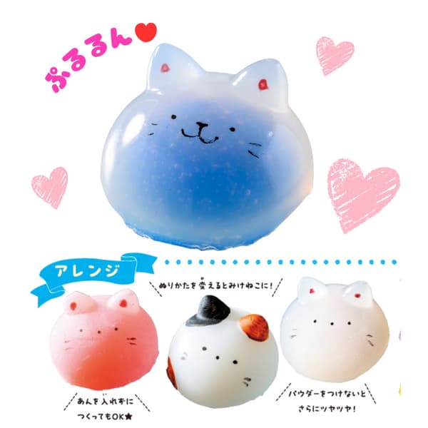 The jiggly texture of the cat-shaped mizu manju squishy is adorable, and it can be painted to look like different cats