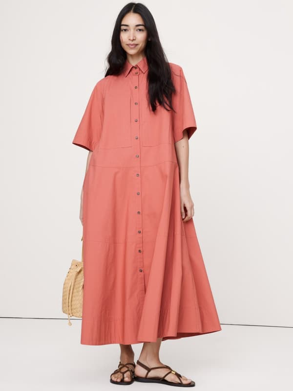 Cotton Poplin Trapeze Shirt Dress