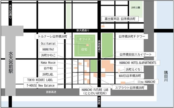 顯示日本橋濱町開發地點的地圖