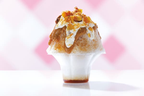 Es serut kastanye Ibaraki Kasama dengan hojicha dan tapioka di nicoe Kakigori Koshien 2026
