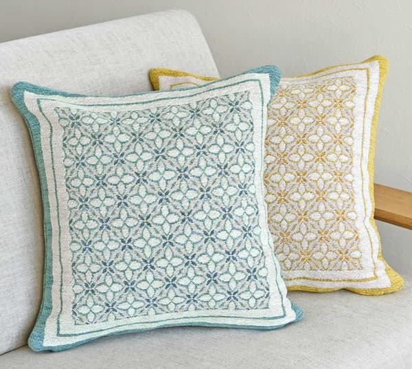 Du Sey Slant cushion covers in blue and yellow