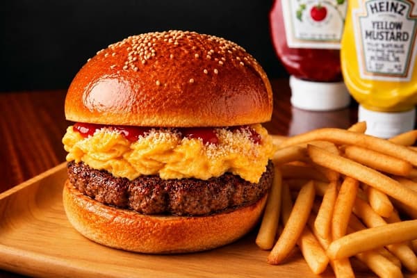 Hamburguesa de huevo revuelto y queso parmesano