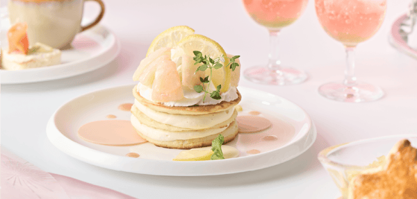 Peach Melty Pancake — a chilled dessert pancake featuring housemade peach compote and diplomat cream