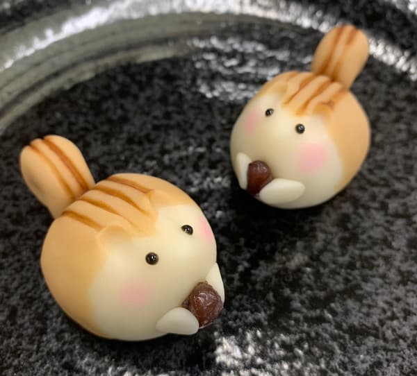 Wagashi Risu, seekor tupai nerikiri yang memegang kacang kanoko