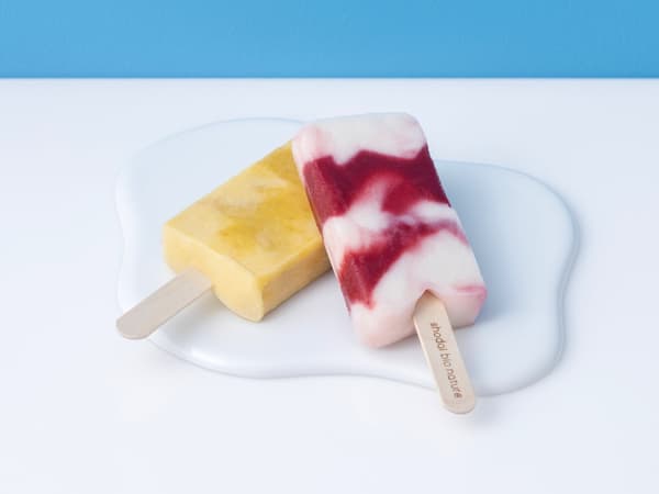Gelato Bar Lychee Rose and Raspberry, Mango Passion Fruit and Yuzu ¥700 / shodai bio nature