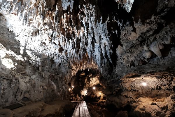 A limestone cave where the water essential to awamori making wells up